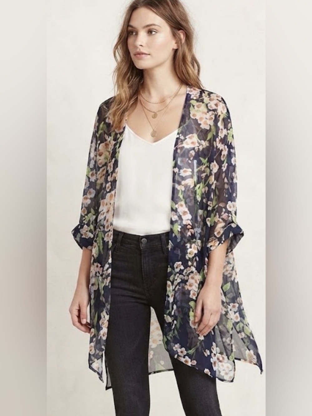 Sheer Floral Kimono Cardigan Size Large